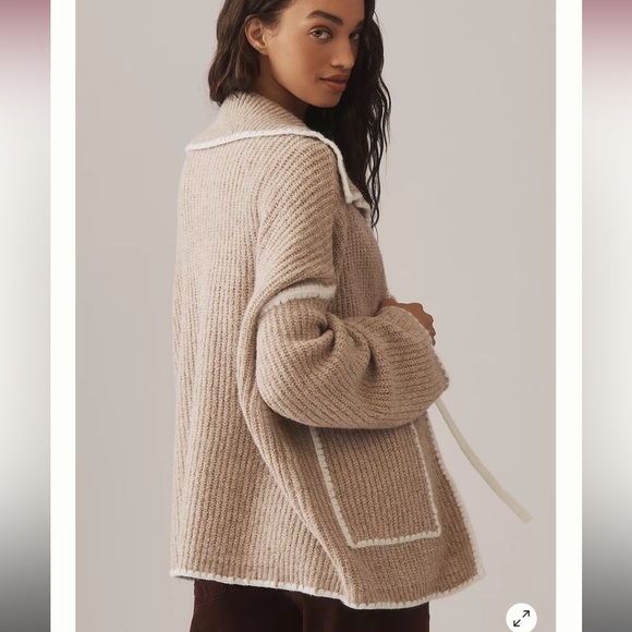 Anthropologie Flat White Collared Whipstitch Cardigan Sweater - Picture 3 of 7